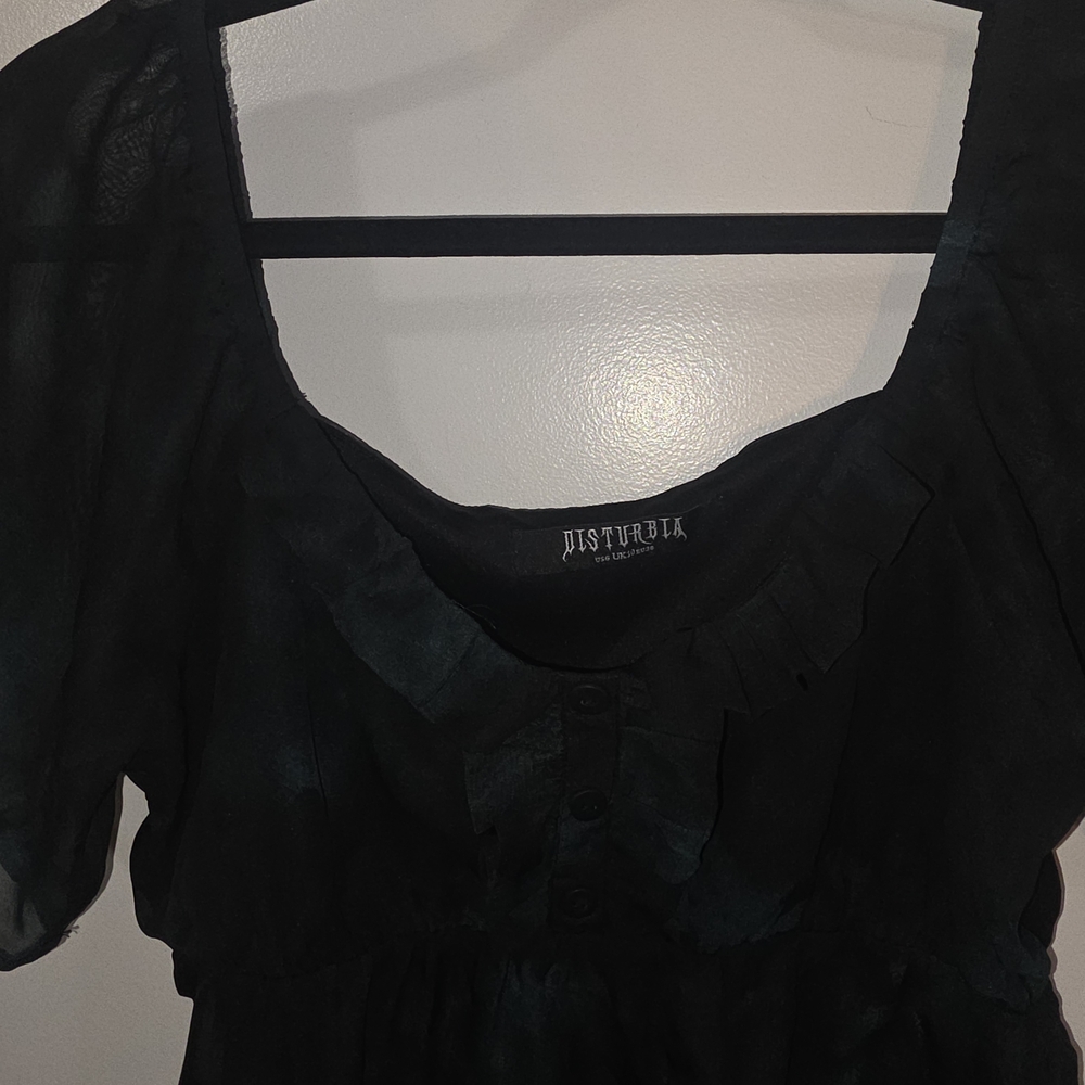 Disturbia Black Sheer Ruffle Scoop Neck Peplum Top - Picture 4 of 11